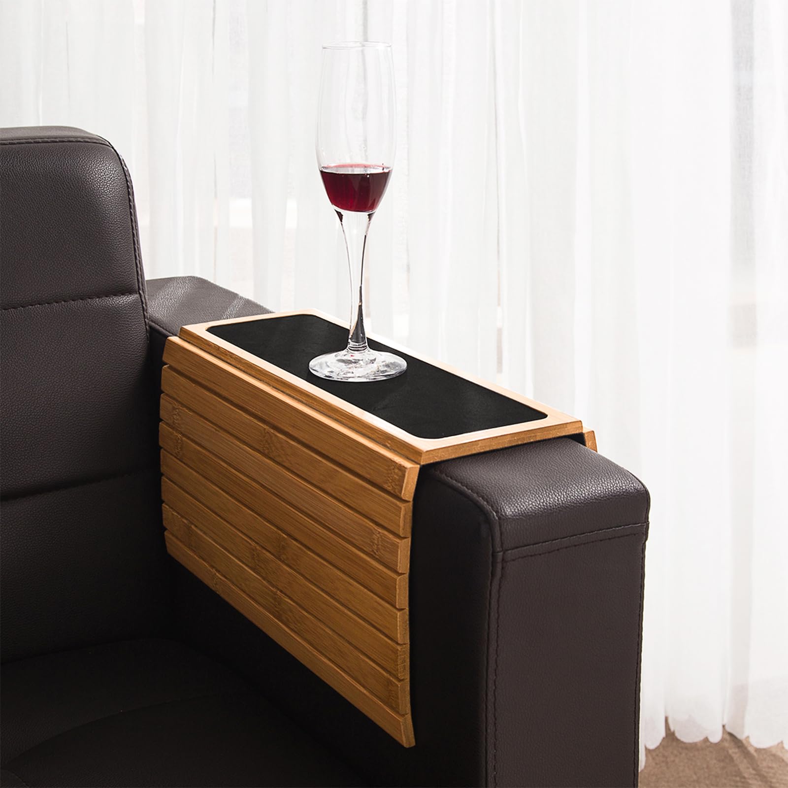 Bamboo Wood Sofa Arm Tray Table Anti-Slip Armrest Organizer